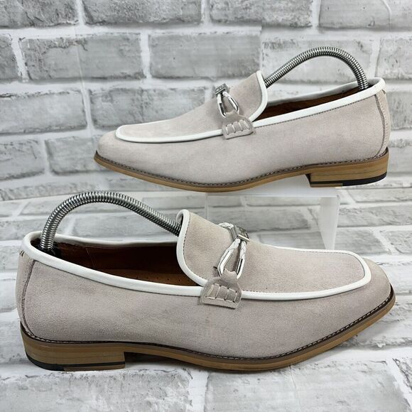 Stacy Adams Colbin Men's Size 9 Ivory Moc Toe Ornament Strap Slip On Loafers - Picture 2 of 13
